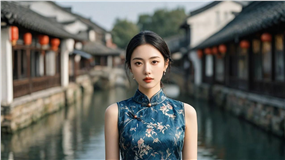 江南古镇旗袍美女摄影图片